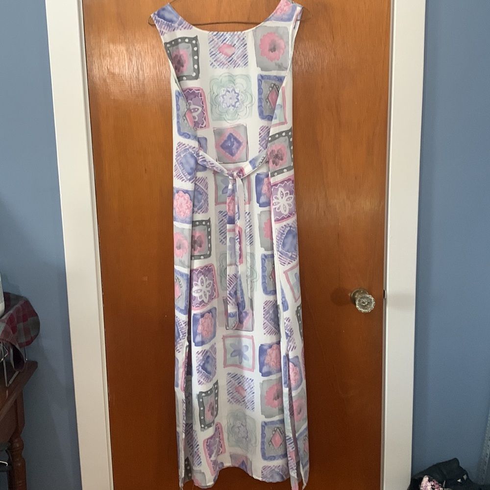 Vintage Slip Dress Tie Back Pastel Floral pink purple white Maxi made in USA M - Picture 4 of 6